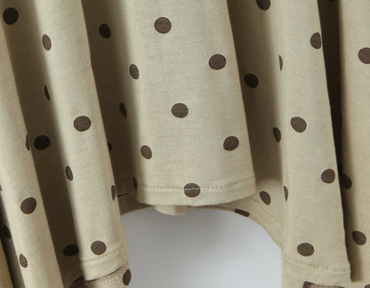 Polka Dots Skirt Co-ord Set In Polyester Featuring Folds With Round Neck Sleeveless Slim Short Design