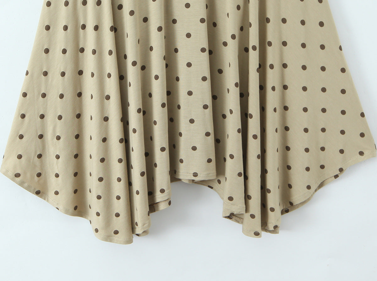 Polka Dots Skirt Co-ord Set In Polyester Featuring Folds With Round Neck Sleeveless Slim Short Design