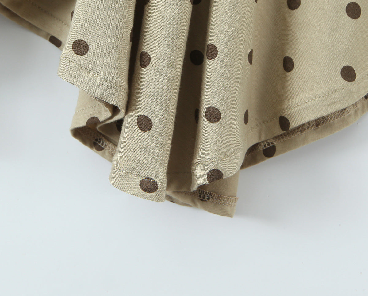 Polka Dots Skirt Co-ord Set In Polyester Featuring Folds With Round Neck Sleeveless Slim Short Design