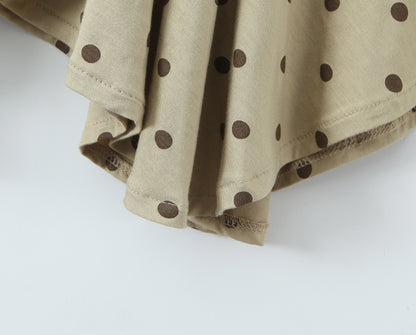 Polka Dots Skirt Co-ord Set In Polyester Featuring Folds With Round Neck Sleeveless Slim Short Design