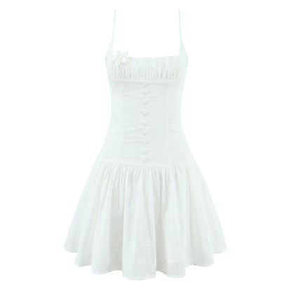 Sexy Sleeveless Embroidery Regular Dress In Polyester With Collarless Neckline, Knee-Length Style