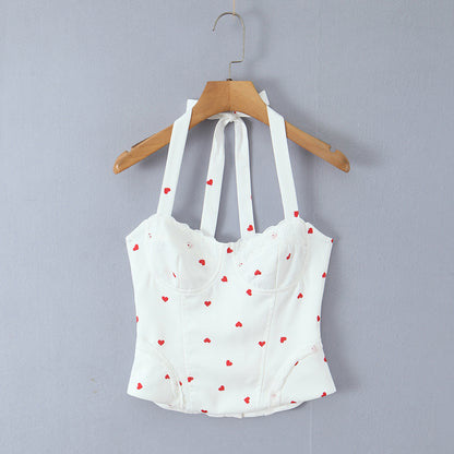 Sexy Plaid Polyester Bandeau Top With Halter Strap Design For Trendy Summer Style