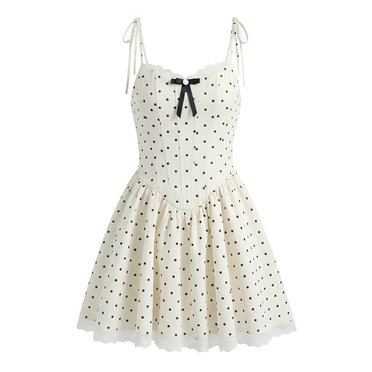 Polka Dot Dress Sleeveless Collarless Knee-Length Dress In Polyester Fabric
