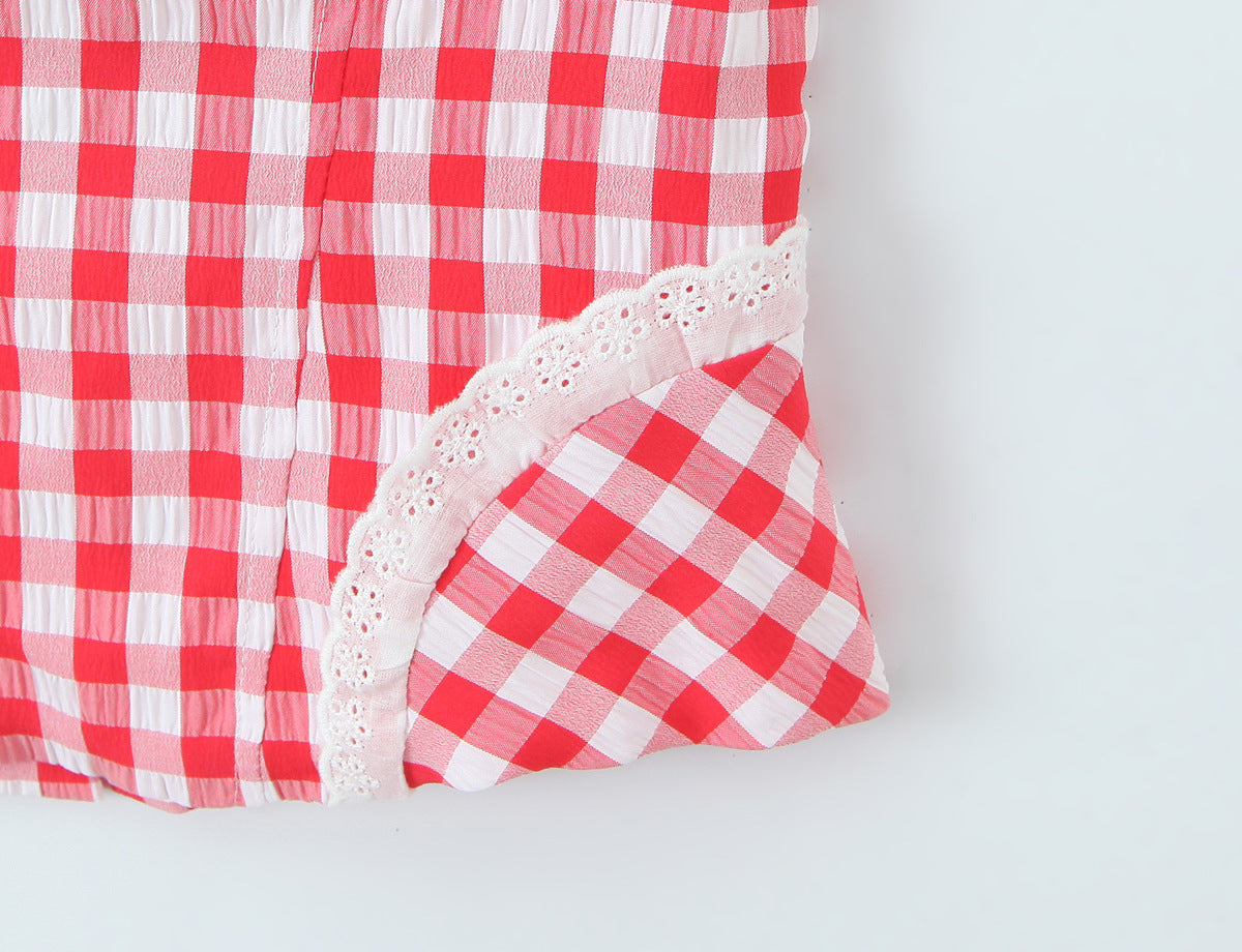 Sexy Plaid Polyester Bandeau Top With Halter Strap Design For Trendy Summer Style