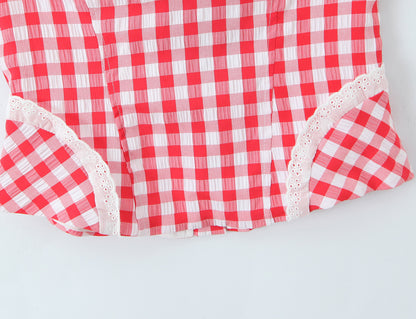 Sexy Plaid Polyester Bandeau Top With Halter Strap Design For Trendy Summer Style