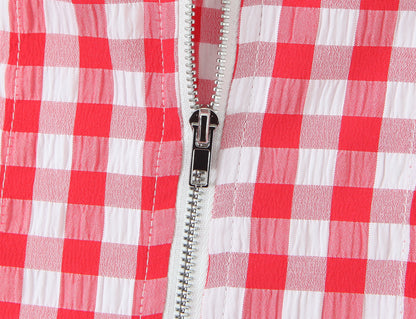 Sexy Plaid Polyester Bandeau Top With Halter Strap Design For Trendy Summer Style