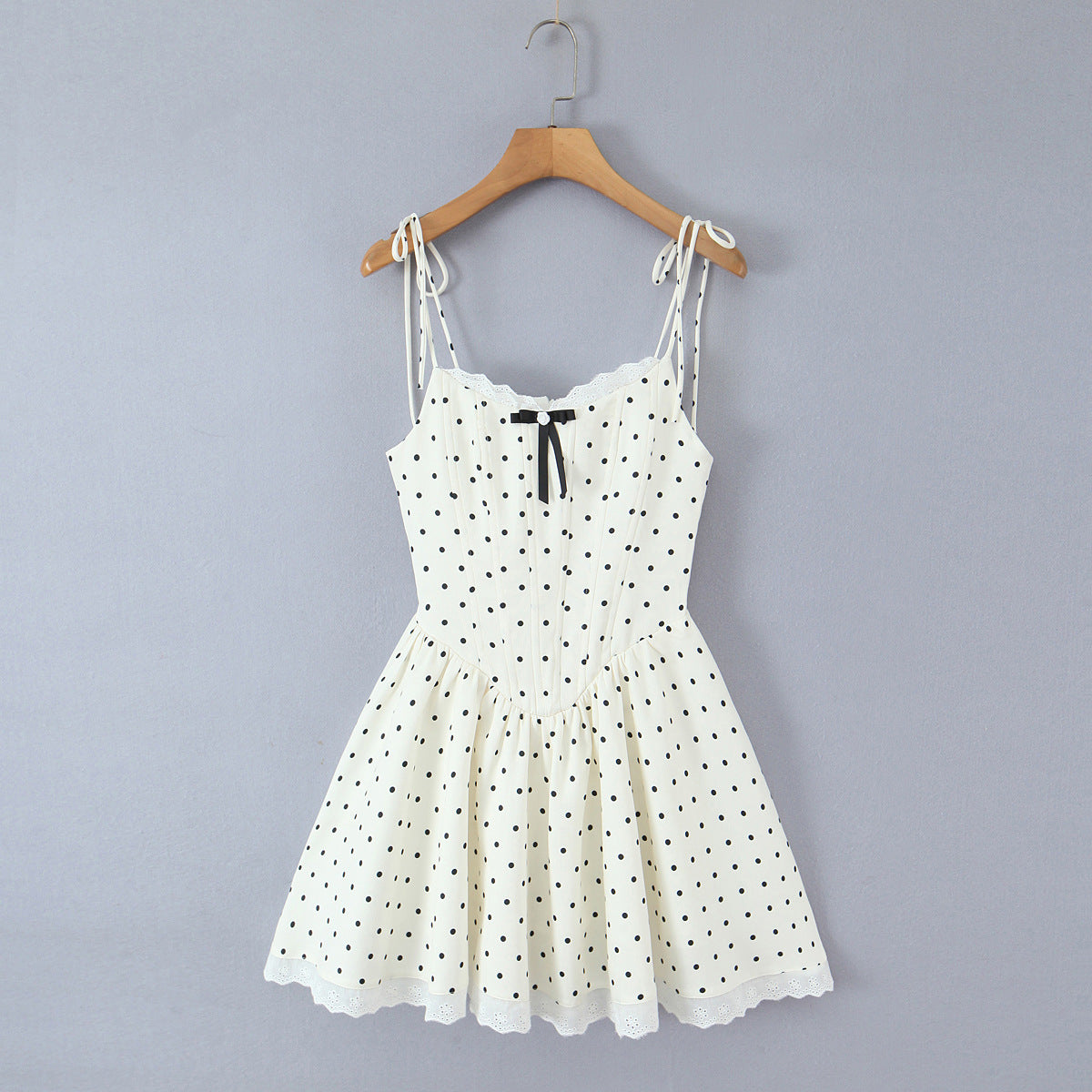Polka Dot Dress Sleeveless Collarless Knee-Length Dress In Polyester Fabric