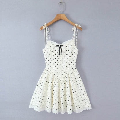 Polka Dot Dress Sleeveless Collarless Knee-Length Dress In Polyester Fabric