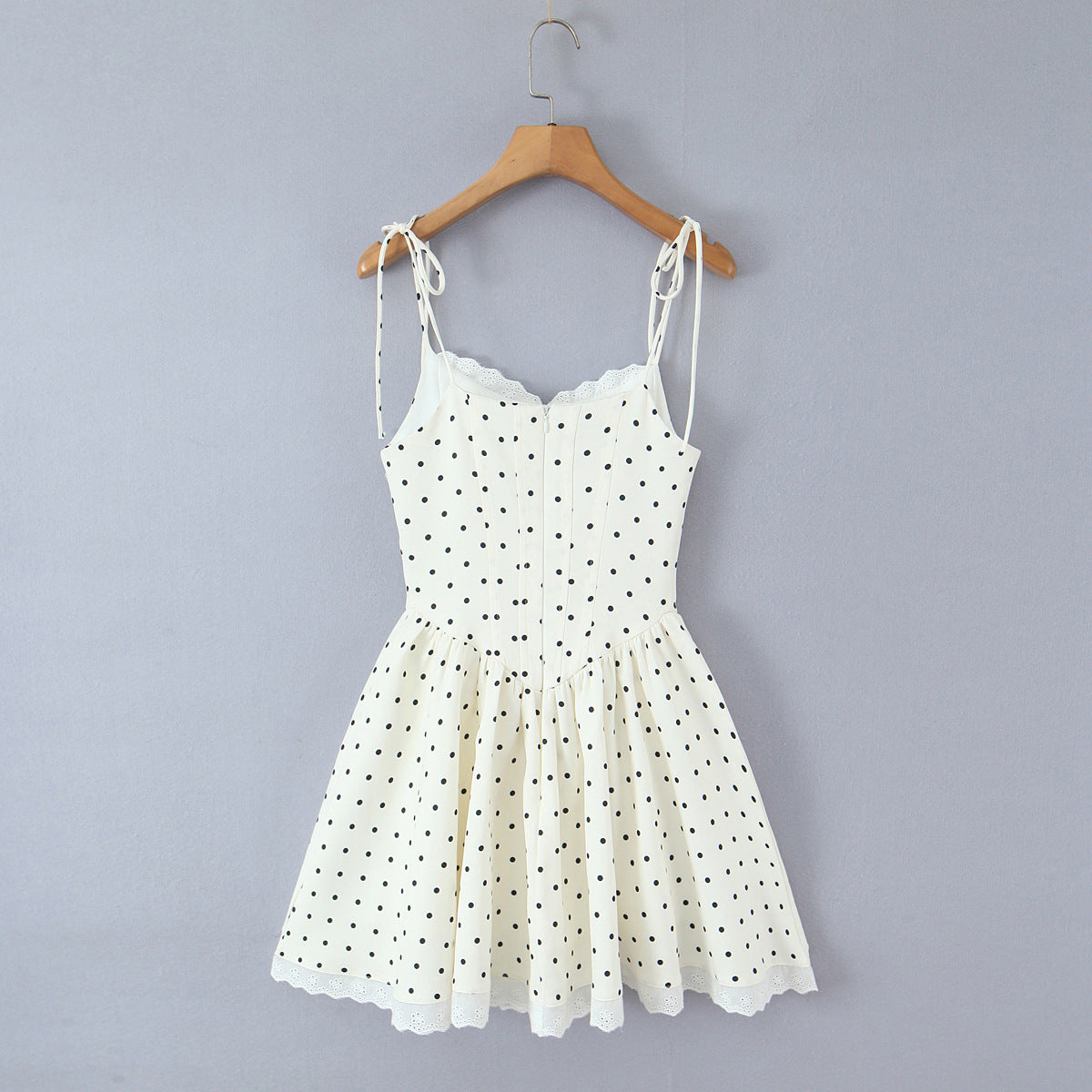 Polka Dot Dress Sleeveless Collarless Knee-Length Dress In Polyester Fabric