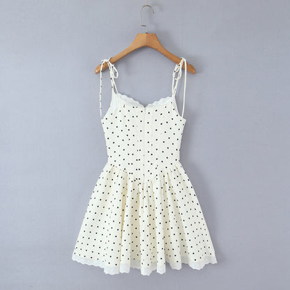 Polka Dot Dress Sleeveless Collarless Knee-Length Dress In Polyester Fabric