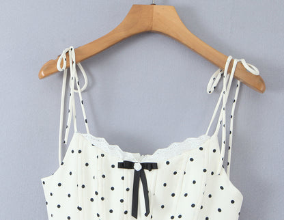Polka Dot Dress Sleeveless Collarless Knee-Length Dress In Polyester Fabric