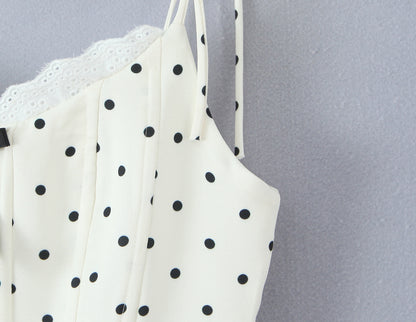 Polka Dot Dress Sleeveless Collarless Knee-Length Dress In Polyester Fabric