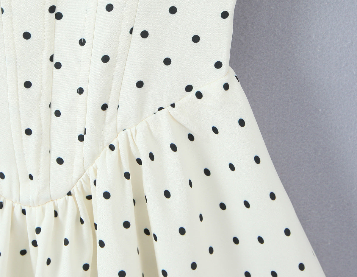 Polka Dot Dress Sleeveless Collarless Knee-Length Dress In Polyester Fabric