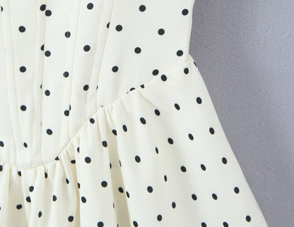 Polka Dot Dress Sleeveless Collarless Knee-Length Dress In Polyester Fabric