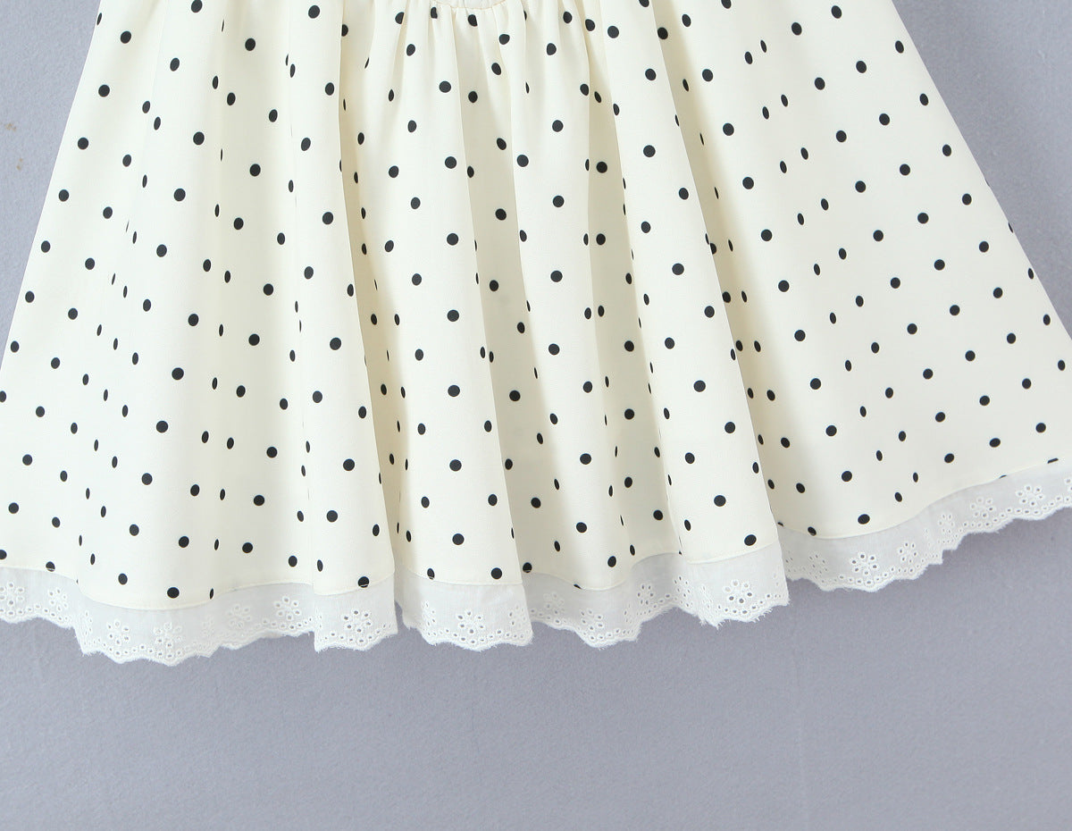 Polka Dot Dress Sleeveless Collarless Knee-Length Dress In Polyester Fabric