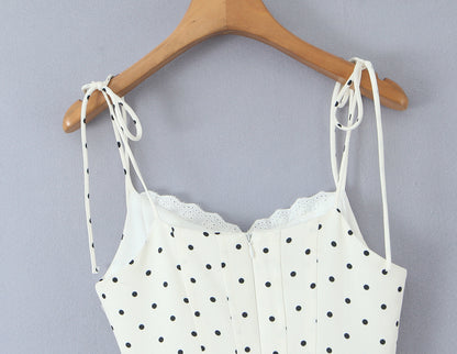 Polka Dot Dress Sleeveless Collarless Knee-Length Dress In Polyester Fabric