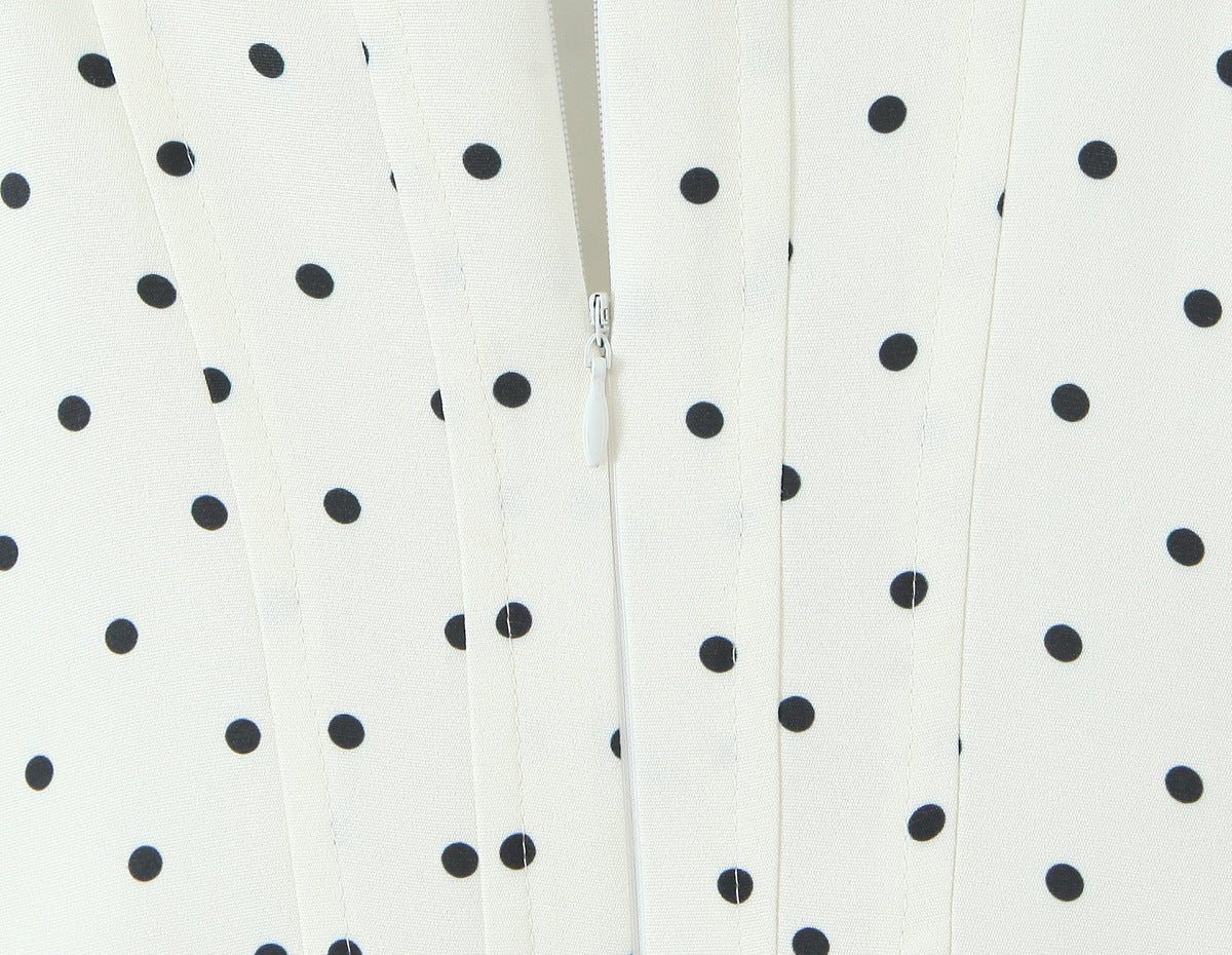 Polka Dot Dress Sleeveless Collarless Knee-Length Dress In Polyester Fabric