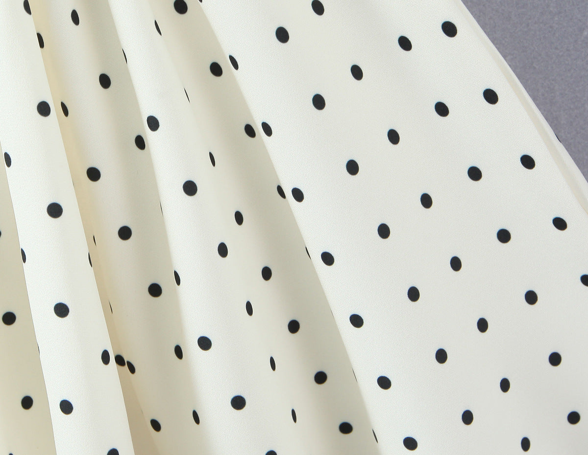 Polka Dot Dress Sleeveless Collarless Knee-Length Dress In Polyester Fabric