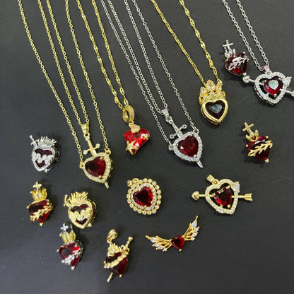 Heart Shape Necklace For Women In Golden Plated Copper With Artificial Crystal Inlay And Cable Chain