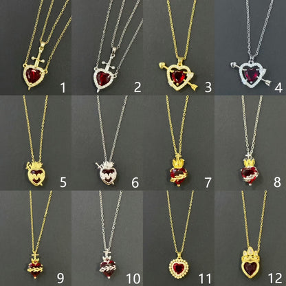Heart Shape Necklace For Women In Golden Plated Copper With Artificial Crystal Inlay And Cable Chain