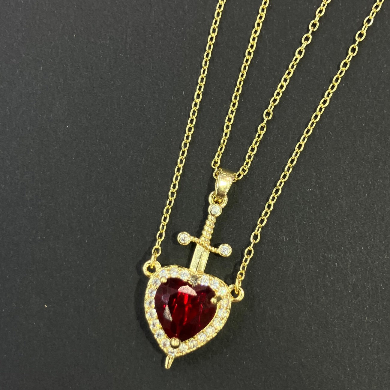 Heart Shape Necklace For Women In Golden Plated Copper With Artificial Crystal Inlay And Cable Chain