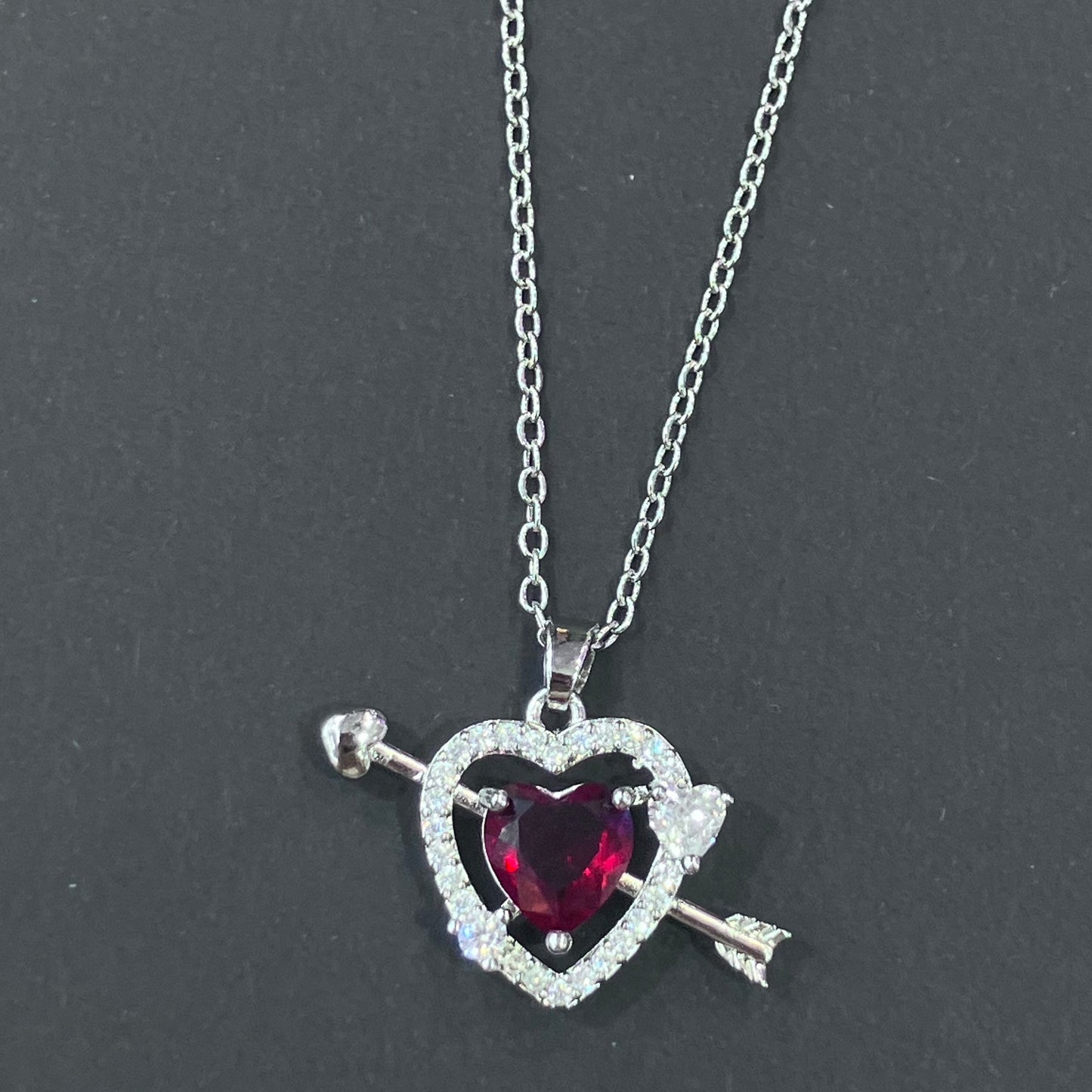 Heart Shape Necklace For Women In Golden Plated Copper With Artificial Crystal Inlay And Cable Chain