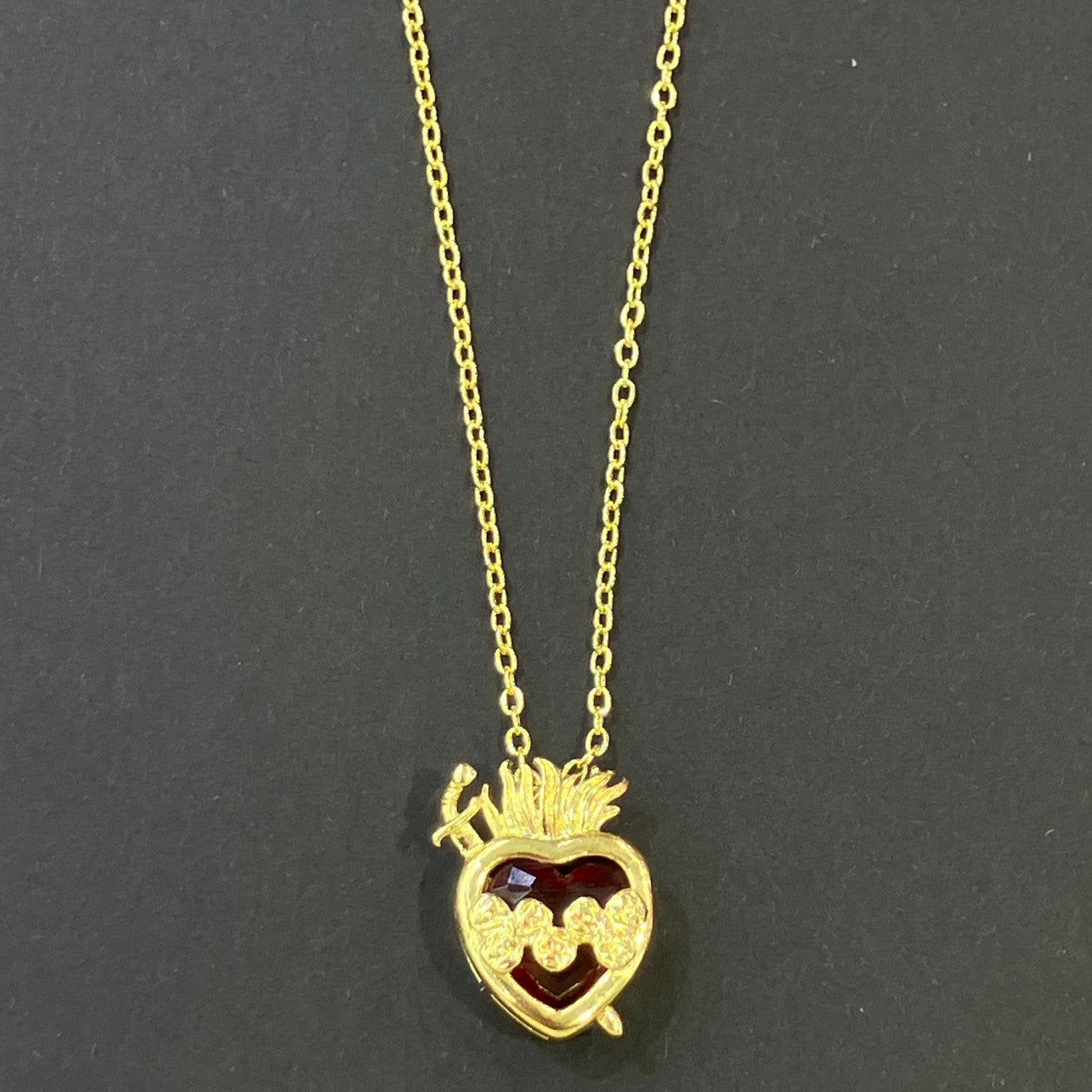 Heart Shape Necklace For Women In Golden Plated Copper With Artificial Crystal Inlay And Cable Chain