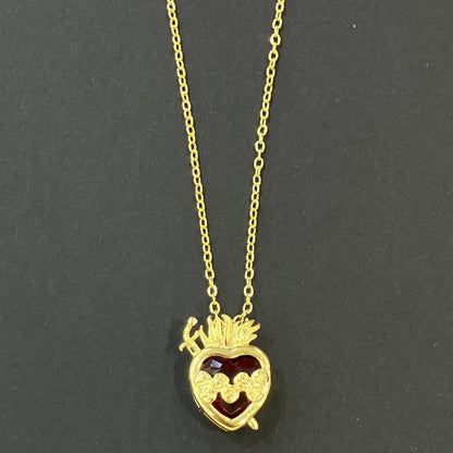 Heart Shape Necklace For Women In Golden Plated Copper With Artificial Crystal Inlay And Cable Chain