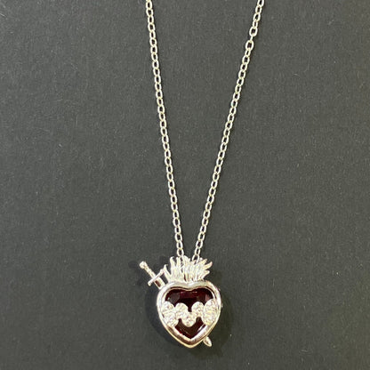 Heart Shape Necklace For Women In Golden Plated Copper With Artificial Crystal Inlay And Cable Chain