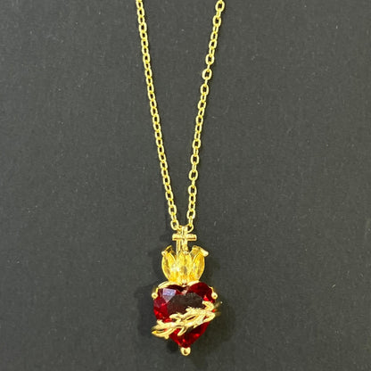 Heart Shape Necklace For Women In Golden Plated Copper With Artificial Crystal Inlay And Cable Chain