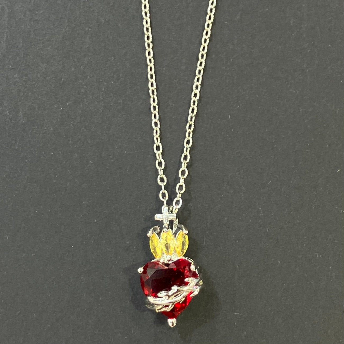 Heart Shape Necklace For Women In Golden Plated Copper With Artificial Crystal Inlay And Cable Chain