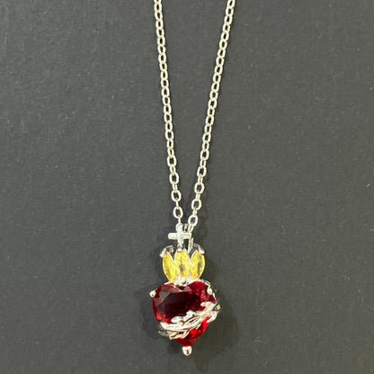 Heart Shape Necklace For Women In Golden Plated Copper With Artificial Crystal Inlay And Cable Chain