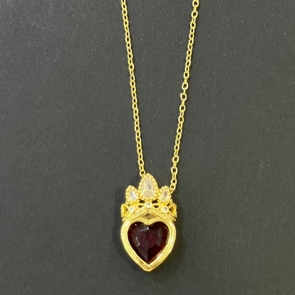 Heart Shape Necklace For Women In Golden Plated Copper With Artificial Crystal Inlay And Cable Chain