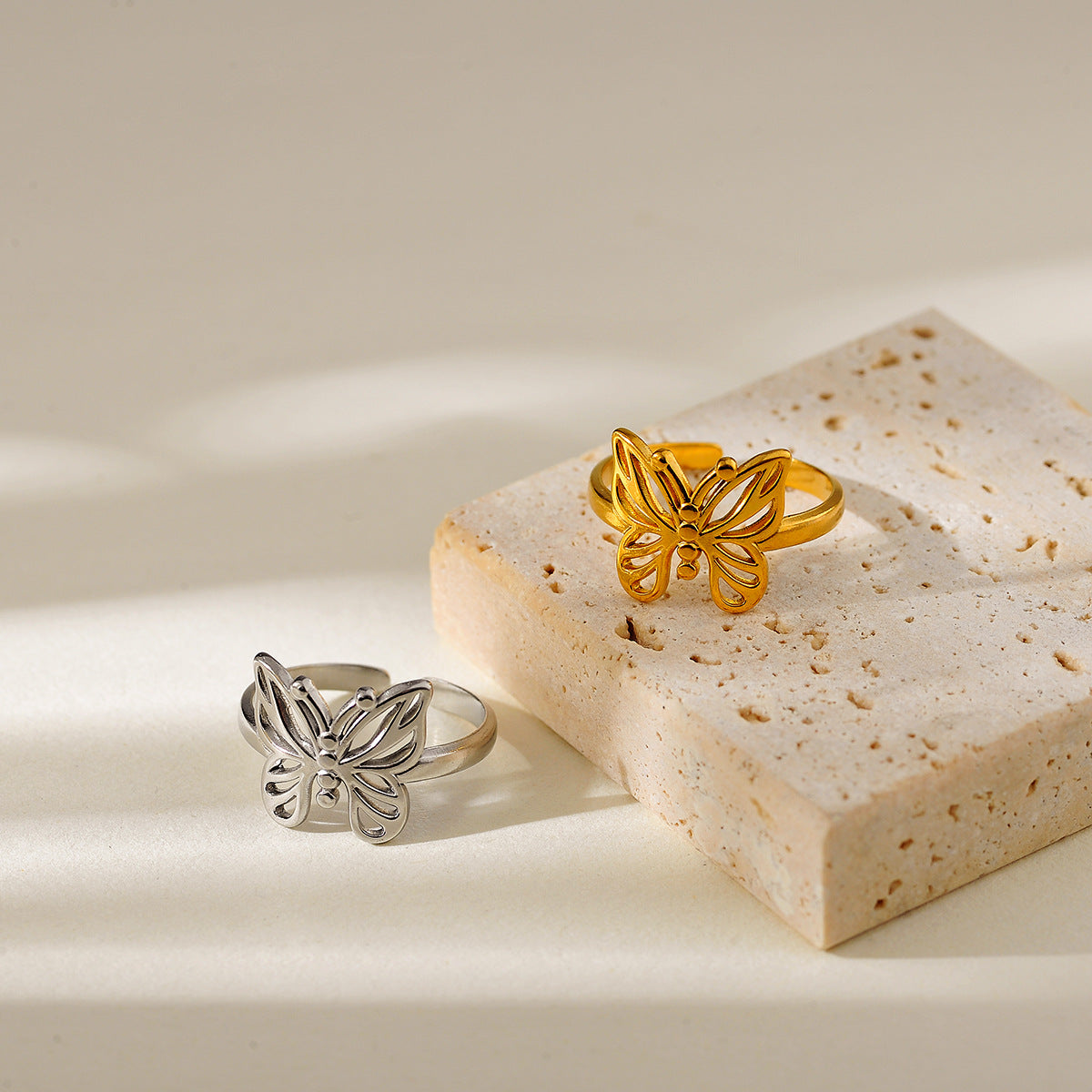 Butterfly Ring For Women Made Of Durable Titanium Steel, Available In Elegant Golden Color