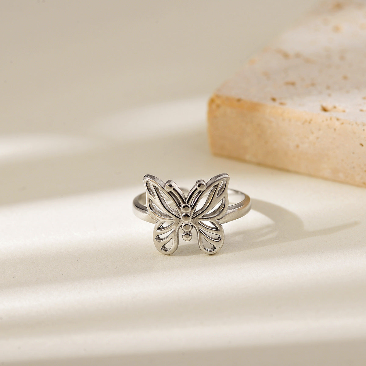 Butterfly Ring For Women Made Of Durable Titanium Steel, Available In Elegant Golden Color