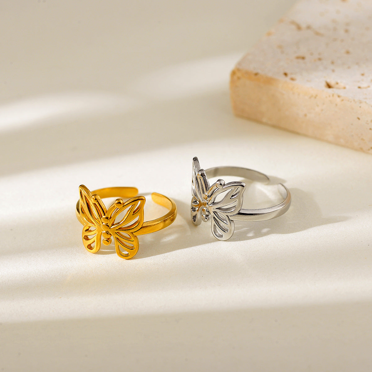 Butterfly Ring For Women Made Of Durable Titanium Steel, Available In Elegant Golden Color