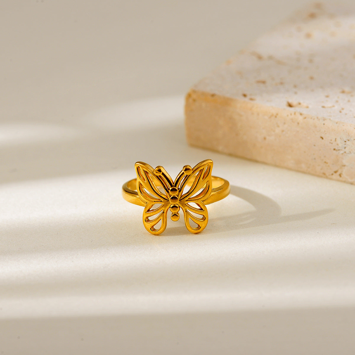Butterfly Ring For Women Made Of Durable Titanium Steel, Available In Elegant Golden Color