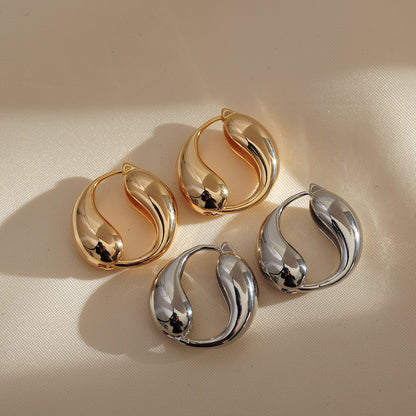 Water Droplets Earrings For Women Made Of Copper With Rhinestone Inlay In Elegant Golden Color