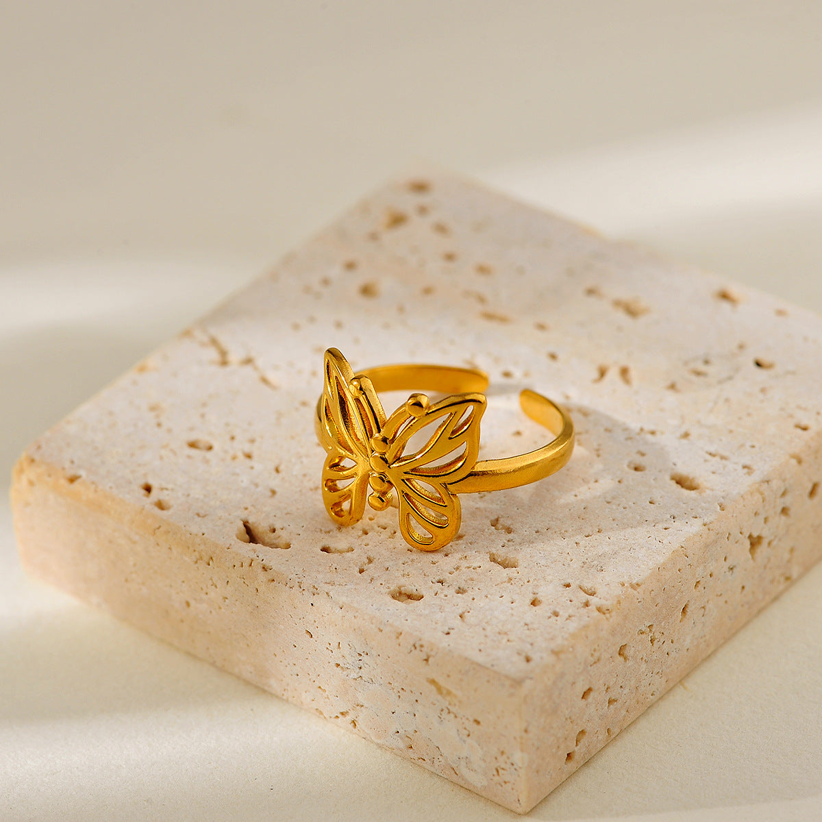 Butterfly Ring For Women Made Of Durable Titanium Steel, Available In Elegant Golden Color