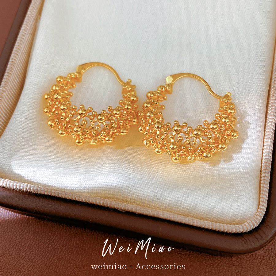 Round Copper Earrings For Women With 18K Real Gold Plated Finish In Elegant Golden Tone