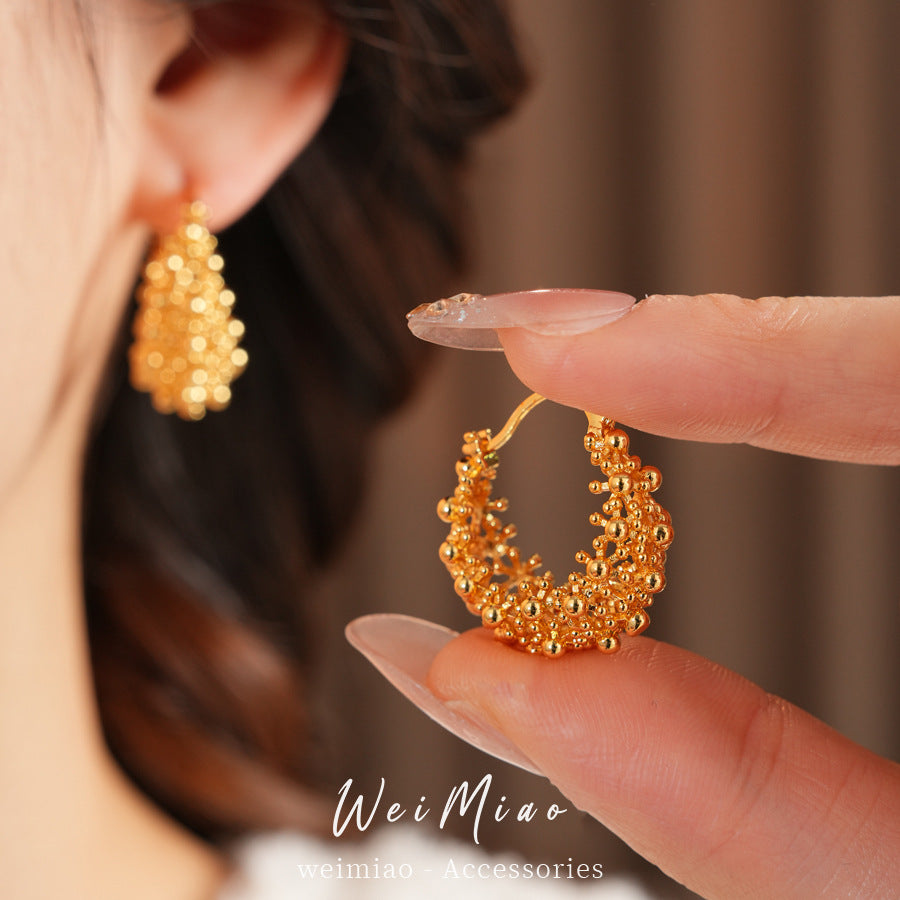 Round Copper Earrings For Women With 18K Real Gold Plated Finish In Elegant Golden Tone