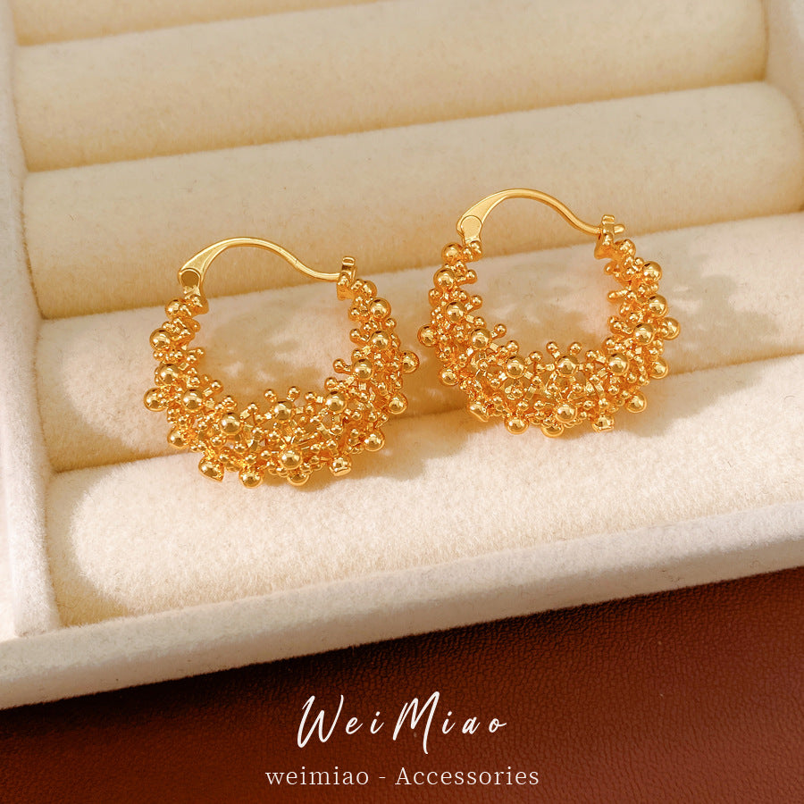 Round Copper Earrings For Women With 18K Real Gold Plated Finish In Elegant Golden Tone