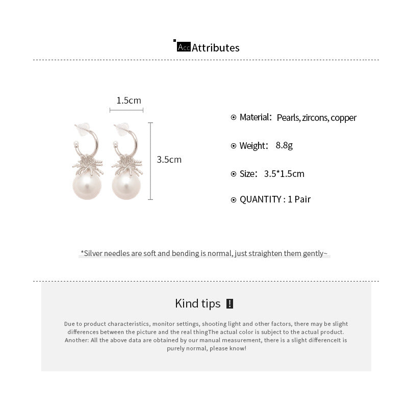 C Shape Stud Earrings For Women In Silver With Imitation Pearl And Zircon Inlay