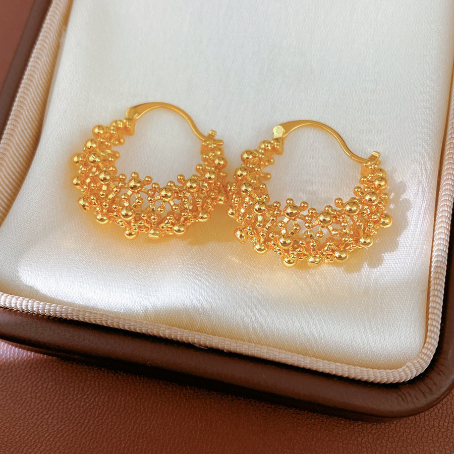 Round Copper Earrings For Women With 18K Real Gold Plated Finish In Elegant Golden Tone