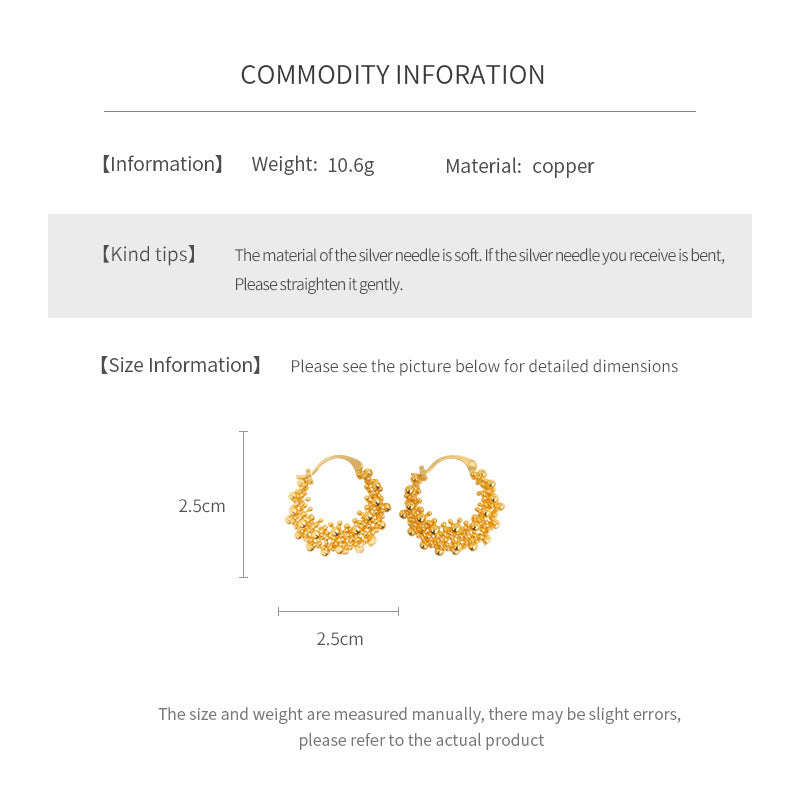 Round Copper Earrings For Women With 18K Real Gold Plated Finish In Elegant Golden Tone