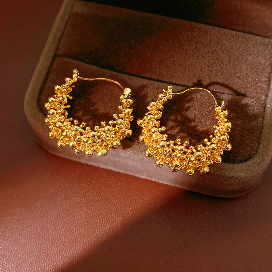 Round Copper Earrings For Women With 18K Real Gold Plated Finish In Elegant Golden Tone