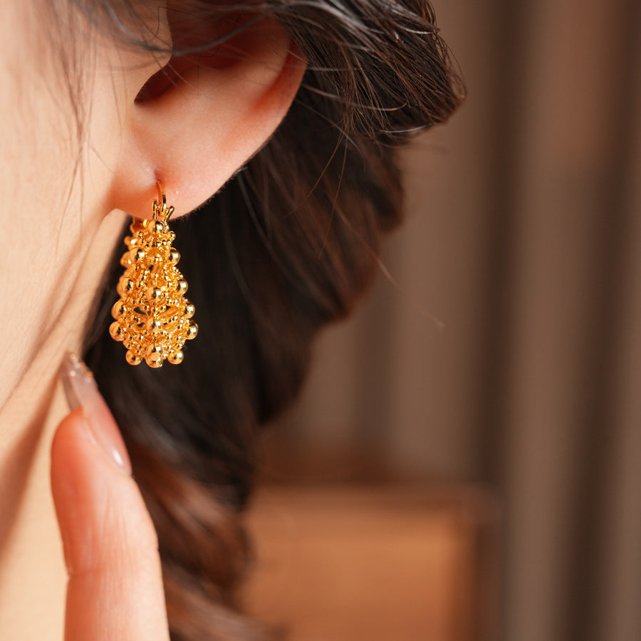 Round Copper Earrings For Women With 18K Real Gold Plated Finish In Elegant Golden Tone