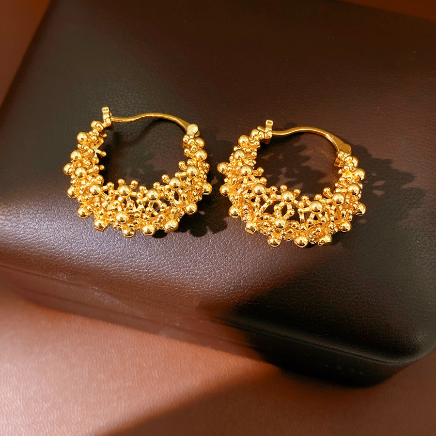 Round Copper Earrings For Women With 18K Real Gold Plated Finish In Elegant Golden Tone