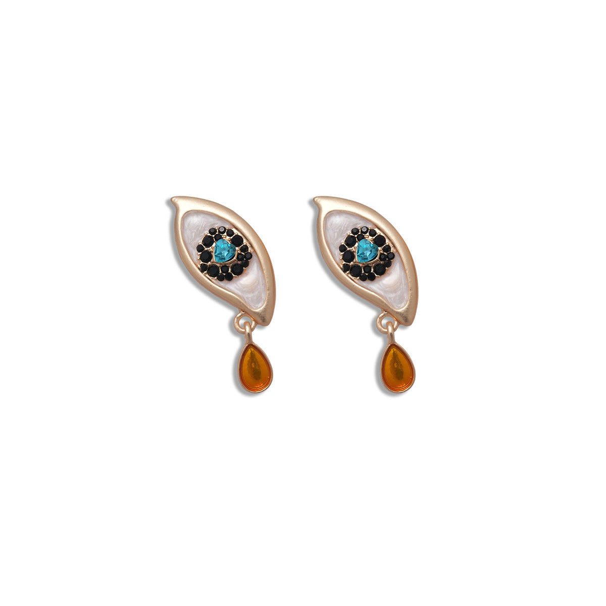 Retro Golden Enamel Alloy Stud Earrings For Women Featuring Eye Pattern