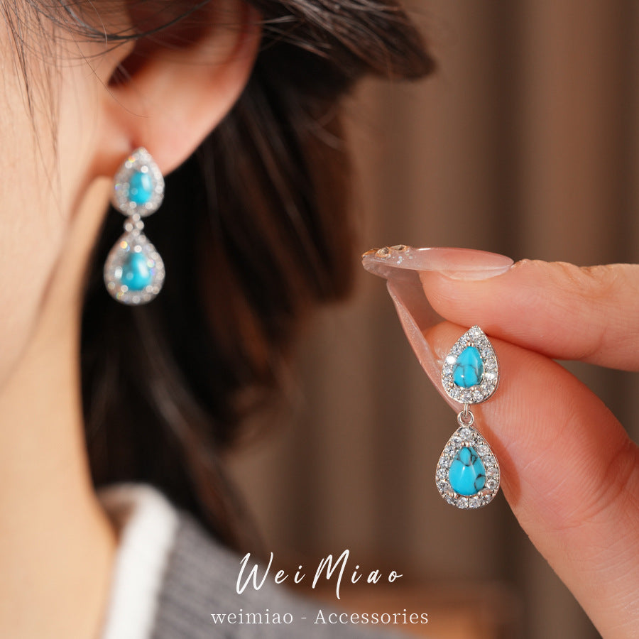 Retro Water Droplets Stud Earrings For Women Featuring Resin And Zircon Inlay